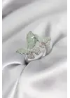 Gümüş Renk Su Yeşili Kelebek Model Zirkon Taşlı Kadın Yüzük