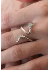 Gümüş Renk Yılan Figür Zirkon Taş Detay Kadın Yüzük