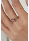 Gümüş Zirkon Taşlı Çilek Figür Çelik Yüzük