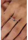 Gümüş Zirkon Taşlı Çilek Figür Çelik Yüzük