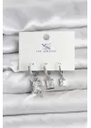 Üçlü Kare Baget Gümüş Renk Zirkon Taşlı Kadın Küpe