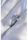 Gümüş Zirkon Taşlı Kalp Model  Charm Çelik Yüzük