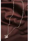 Gümüş Renk Zirkon Taşlı Kuş Kolye