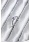 Gümüş Zirkon Taşlı Mor Kristal Kalp Model Çelik Yüzük