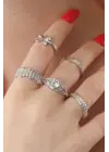 Gümüş Renk Zirkon Taşlı Ok Figür Bayan Yüzük Kombin
