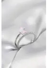 Gümüş Renk Zirkon Taşlı Pembe Halley Model Kadın Yüzük