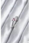 Gümüş Zirkon Taşlı Pembe Kristal Kalp Model Çelik Yüzük