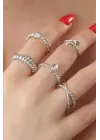 Gümüş Renk Zirkon Taşlı Sarmal Model Kedi Figür Bayan Yüzük Kombin