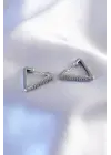 Gümüş Zirkon Taşlı Üçgen Model Çelik Küpe