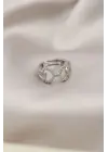 Gümüş Renkli Metal Zirkon Taşlı Kadın Yüzük