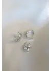Gümüş Renkli Minimal Flart Earth Küpe Seti