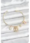 Hayat Ağacı Charmlı Gold Renk Pirinç Kadın Bileklik