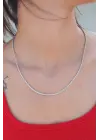İnce Burgu Zincir Gümüş Renk Çelik Kadın Kolye