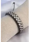 Kahverengi Beyaz Dama Model İpli Erkek Bileklik