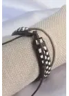 Kahverengi Beyaz Dama Model İpli Erkek Bileklik