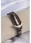 Kahverengi Deri Model Gümüş Renk Çapa Figür Erkek Bileklik