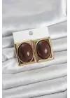 Kahverengi Kare Model Vintage Gold Renk Kadın Küpe