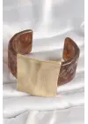 Kahverengi Mermer Desen Akrilik Plastik Gold Kare Plaka Model Vintage Kadın Bilezik