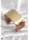 Kahverengi Mermer Desen Akrilik Platik Gold Dikdörtgen Plaka Model Vintage Kadın Bilezik