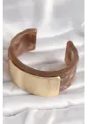 Kahverengi Mermer Desen Akrilik Platik Gold Dikdörtgen Plaka Model Vintage Kadın Bilezik