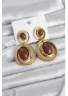 Kahverengi Sallantılı Damla Model Gold Renk Vintage Kadın Küpe