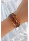 Kahverengi Zirkon Taşlı İpli Çoklu Bileklik