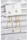 Kalp Model Gold Renk Pirinç Sallantılı Kadın Küpe