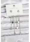 Kalp Model Gümüş Renk Pirinç Sallantılı Kadın Küpe