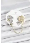 Kalp Yıldız Model Çelik Gold Renk Zincir Bağlantılı Ear Cuff Küpe Seti