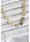 Kare Plaka Model Gold Renk Kadın Kolye