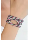 Karışık Desenli Pembe Gri Gümüş Metal Kancalı Bayan Çoklu Bileklik