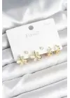 Kelebek Model Gold Renk Pirinç 925 Ayar Gümüş Çivili Kadın Küpe Seti