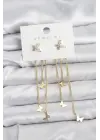 Kelebek Model Gold Renk Pirinç Sallantılı Kadın Küpe