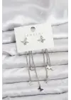 Kelebek Model Gümüş Renk Pirinç Sallantılı Kadın Küpe