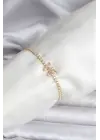 Kelebek Model Zirkon Taşlı Gold Renk Pirinç Su Yolu Kadın Bileklik