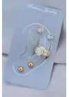 Kemerli Model Gold Metal Taşlı Kıkırdak Küpe Seti