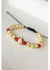 Kırmızı Gözlü Maske Figürlü Gold Renk Çelik Bileklik