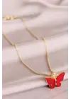 Kırmızı Kelebek Model  Çelik Kolye