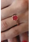Kırmızı Lotus Çiçek Figür Altın Çelik Yüzük