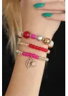 Kırmızı Pembe Boncuklu Bayan Bileklik