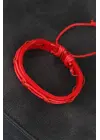 Kırmızı Renk Ayarlamalı İpli Deri Erkek Bileklik