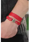 Kırmızı Renk Deri Erkek Bileklik Kombin