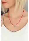 Kırmızı Taşlı Nazar Boncuklu Bayan Kolye