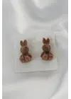 Koyu Kahverengi Tavşan Figür Kadın Küpe