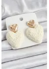 Krem Kalp Figürlü Hasır Örgü Model Gold Renk Kadın Küpe