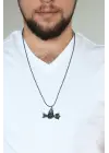 Krom Kaplama Siyah Renk Metal Ok ve El Tasarım Erkek Kolye