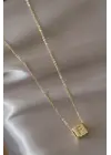 Küp Model Gold Renk Zirkon Taşlı F Harfli Kolye