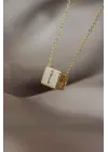 Küp Model Gold Renk Zirkon Taşlı İ Harfli Kolye