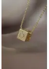Küp Model Gold Renk Zirkon Taşlı Ö Harfli Kolye