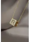 Küp Model Gold Renk Zirkon Taşlı R Harfli Kolye